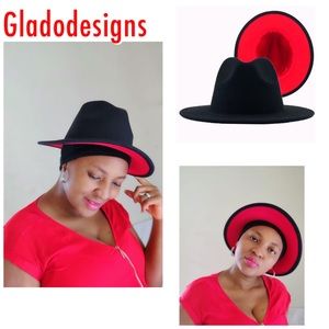 Black and red under Wide brim Fedora hat 2 tone